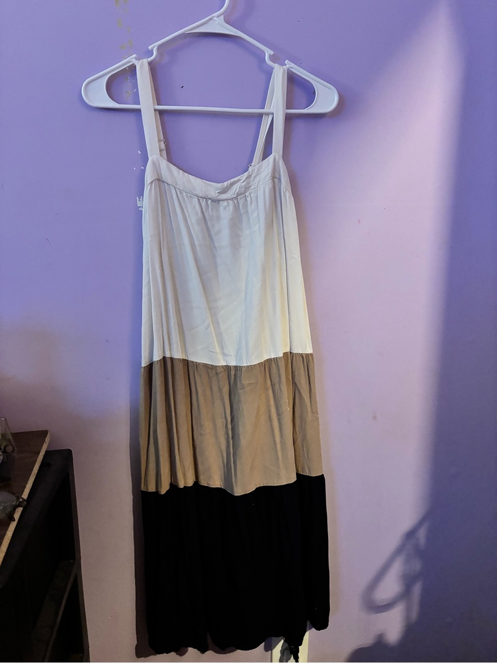 Colorblock Tiered Maxi Dress in White, Tan & Black